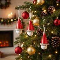 Artikel Weihnachtsdeko Dekohänger Wichtel Glocke 10cm Keramik 4er-Set Rot Weiß