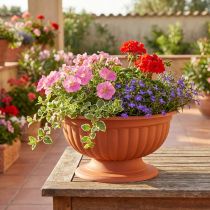 Artikel Terrakotta Schale mit Fuß Ø35cm aus Kunststoff für Innen- und Gartendekoration