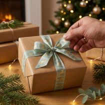 Artikel Geschenkband aus Polyester mit Rentier- und Tannenbaum-Motiv 40mm x 18m