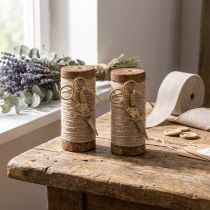 Artikel Garnspule aus Holz mit Juteband und Deko-Schere Ø6,5cm H15cm 2-teilig, Vintage-Stil