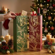 Artikel Geschenktüten aus Pappe mit Mistelzweigen-Motiv, 12×36 cm, grün und braun, 2 Stück