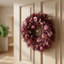 Artikel Blumenkranz Trockenblumen Kranz Weinrot Rosa Ø25cm