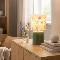 Artikel Tischlampe Glas Blumenmuster LED 23 cm Grün