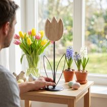 Artikel Dekorative Tulpe Holz Dekofigur mit Standfuß 47,5cm Natur/Schwarz