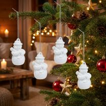 Artikel Schneemann Weiß mit Glimmer, Kunststoff, 4,5cm, 12 Stück, Weihnachtsdeko