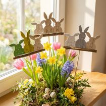 Artikel Dekostecker aus Holz Hasengruppe H37cm 8 Stück Natur Weiß Grün