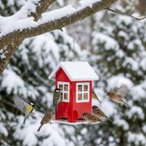 Artikel Vogelfutterstation aus Metall, rot-weiß, 19 cm hoch, für den Außenbereich
