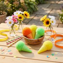 Artikel Eiswaffel-Dekoration aus Kunststoff, 3,5 cm, sortiert in Grün, Gelb, Orange, 18 Stück