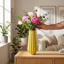 Artikel Keramikvase Gelb Gerilltes Design 33 cm für Wohnraumdekoration