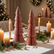 Artikel Tischdeko Tannenbaum aus Wabenpapier Apricot Gold 30 cm 2er Set
