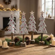 Artikel Tannenbaum Deko aus Filz mit Stern und Herz, Beige Rot, H21cm, 4 Stück