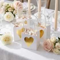 Artikel Geschenktüten aus Papier mit Henkeln und goldenem Herzmotiv 8,5x8,5x8cm Weiß 12 Stück