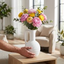 Artikel Deko Vase mit Henkel Keramik Weiß H26 cm