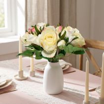 Artikel Künstlicher Rosenstrauß 29cm Creme Gelb Rosa 12 Stück