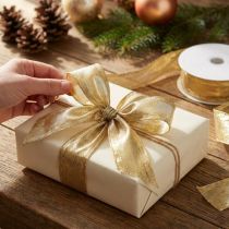 Artikel Dekoband mit Drahtkante aus Polyester und Polyamid in Gold, 25mm x 25m