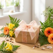 Artikel Organzaband Chiffonband 40mm x 15m Orange mit Blattmotiv