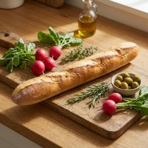 Artikel Deko Baguette Attrappe aus Kunststoff 38cm – künstliches Brot für Schaufenster und Küchenbereiche