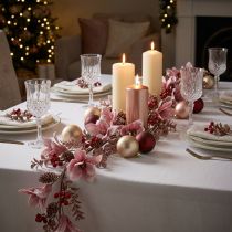 Artikel Weihnachtsgirlande Beerenzweig mit Zapfen 130cm Rot Rosa