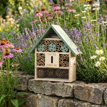 Artikel Insektenhotel aus Holz mit grünem Dach 26,5x9x31cm für den Außenbereich