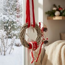 Artikel Weihnachtlicher Fensterkranz aus Holz mit Filzband Rot, Weiß Ø20cm, L98cm