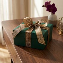 Artikel Geschenkband 25mm Leopard-Muster Braun-Gold 20m für Dekoration und Floristik
