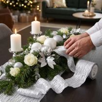 Artikel Polyester Geschenkband Dekorband Crash Look 75mm x 15m Silber