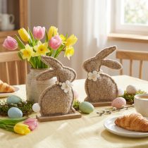 Artikel Osterdeko Plüschhase Figur 18cm Beige auf Holzsockel, 6er-Set