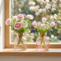 Artikel Glas Blumenvase Retro Rosa, Ø11cm, H14,5cm, 2er-Set