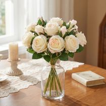 Artikel Künstliche Rosen aus Seidenstoff, creme, 36 cm, 12 Stück