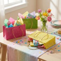 Artikel Papier-Geschenktüten mit Henkeln in gewebter Optik bunt 20×10×10cm 6 Stück
