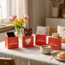 Artikel Geschenktüten aus Papier 12cm Rot-Weiß mit Herzmotiv 12 Stück