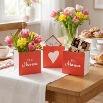 Artikel Geschenktaschen aus Papier quadratisch rot-weiß mit Herzmotiv 10,5 cm 12 Stück