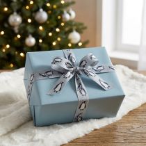 Artikel Geschenkband aus Stoff mit Pinguin-Motiv 25mm x 15m graublau