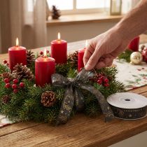 Artikel Polyester Dekoband mit Goldmotiv 25mm x 15m Braun