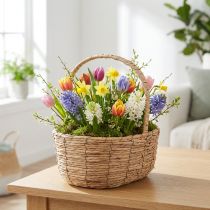 Artikel Korb mit Henkel aus Kunststoff mit Pflanzfolie 31×23×36cm hellbraun