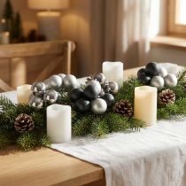 Artikel Mini-Weihnachtskugeln aus Glas, Ø 4 cm, Silber und Anthrazit, 32 Stück
