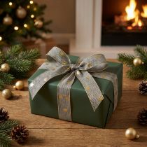 Artikel Weihnachtsband Textilband mit Sternen 25mm x 18m Schwarz Weiß Gold