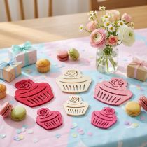 Artikel Holzcupcakes Tischdekoration Rosa, Weiß und Pink, Streudeko 24 Stück, 4-6 cm