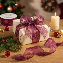 Artikel Organzaband mit Sternenmuster lila-rot 40mm x 15m für Weihnachtsdeko