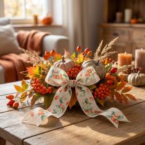Artikel Geschenkband aus Polyester mit Hagebutten-Motiv 40 mm x 18 m