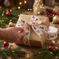 Artikel Geschenkband Weihnachtsband Wichtel Creme 25mm x 20m Baumwolle Polyamid