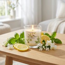 Artikel Duftkerze im Glas aus Wachs Ø7,5cm H8,5cm Bergamotte Limette Basilikum