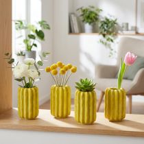 Artikel Kaktus Keramikvase Gelb 13 cm mit Rillenstruktur im 4er-Set