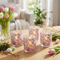 Artikel Deko-Windlicht aus Glas, Tulpenmotiv, 8 cm, 4er-Set