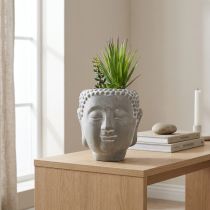 Artikel Künstliche Sukkulenten im Blumentopf Buddha Kopf aus Beton Ø12cm H25cm Grau