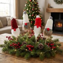 Artikel Weihnachtswichtel zum Stecken mit Strickmütze in Rot, Weiß und Grau, 11–13 cm, 12 Stück