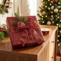 Artikel Spitzenband Stoff Dekoband 25mm x 15m Rot Gold Glitter Weihnachtsdekoration