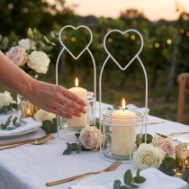 Artikel Windlichthalter Glas und Metall Herz Weiß Ø12cm H30cm 2 Stück