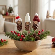 Artikel Zapfenwichtel aus Holz mit Mütze, Blumenstecker, 8 cm, sortiert, 12 Stück