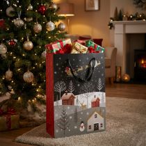 Artikel Geschenktüte Papiertasche mit Weihnachtsmotiv Winterdorf H30cm 2 Stück